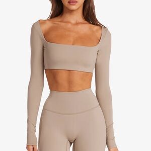 Elegant Tan Long Sleeve Crop Top